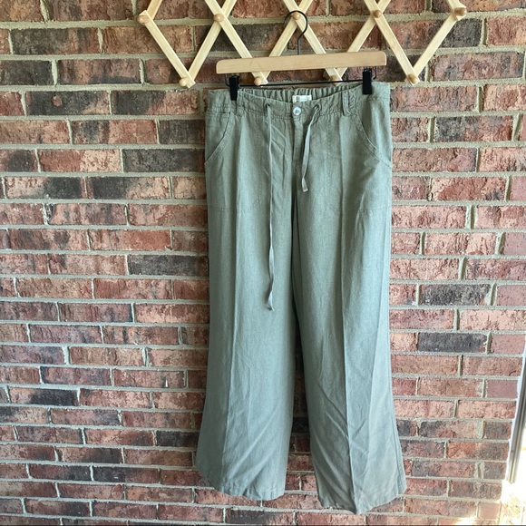 { JUST LIVING } Olive Green Wide Leg Linen Pants - Picture 1 of 8